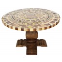 Wooden Inlay Aztec Calendar Table with Base 47"